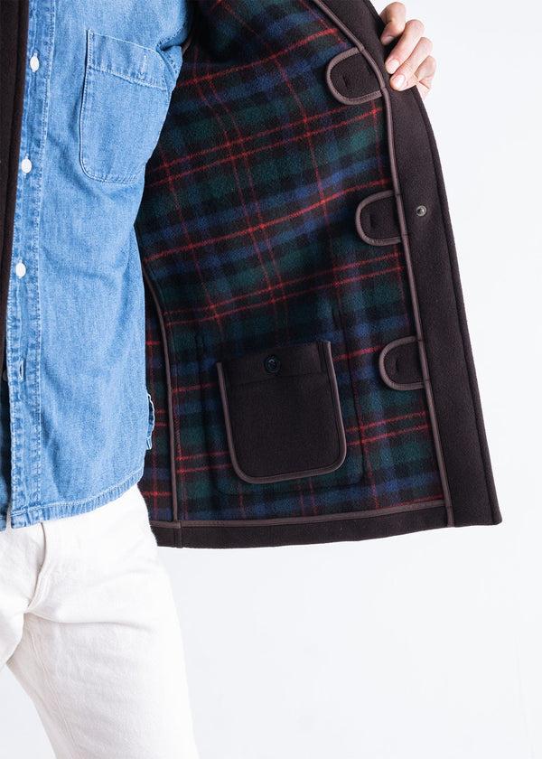 Gloverall Men's Mid-Length Morris Duffle Coat Brown Tartan