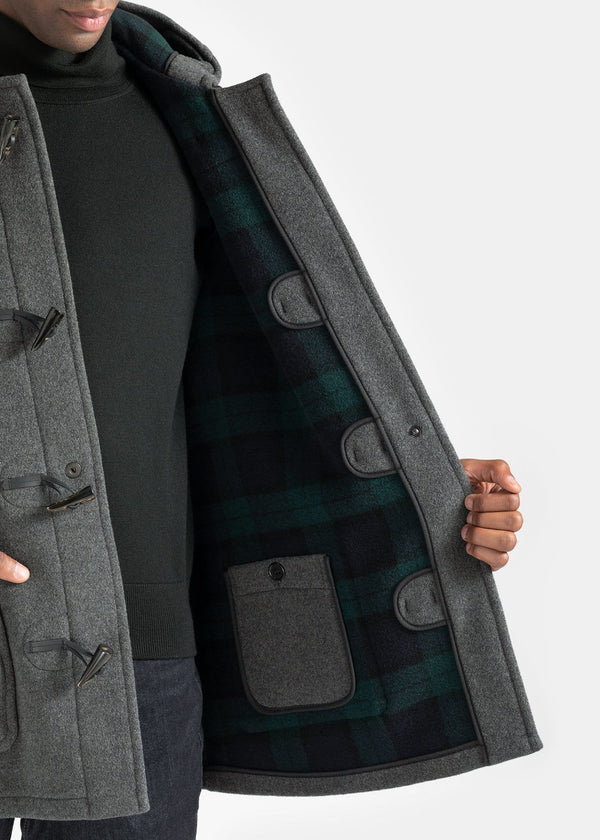 Gloverall Men's Mid-Length Morris Duffle Coat Grey Black Watch