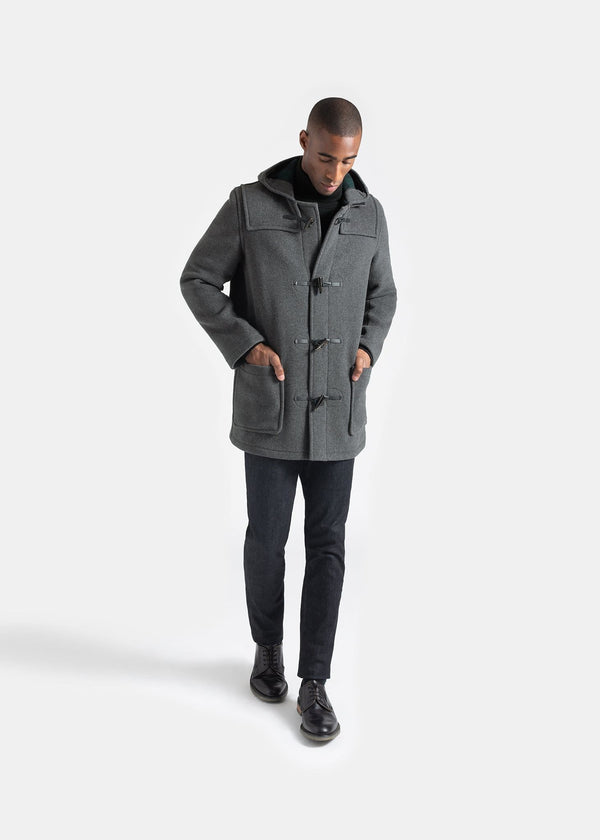 Gloverall Men's Mid-Length Morris Duffle Coat Grey Black Watch