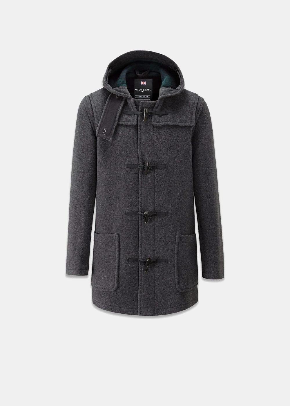 gloverall Men's Mid-Length Morris Duffle Coat Grey Black Watch
