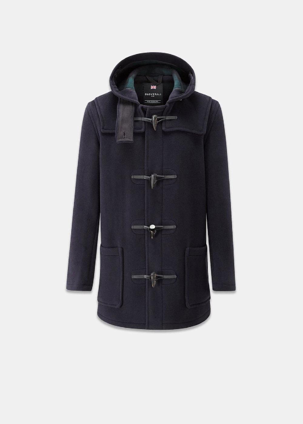 gloverall Men's Mid-Length Morris Duffle Coat Navy Black Watch