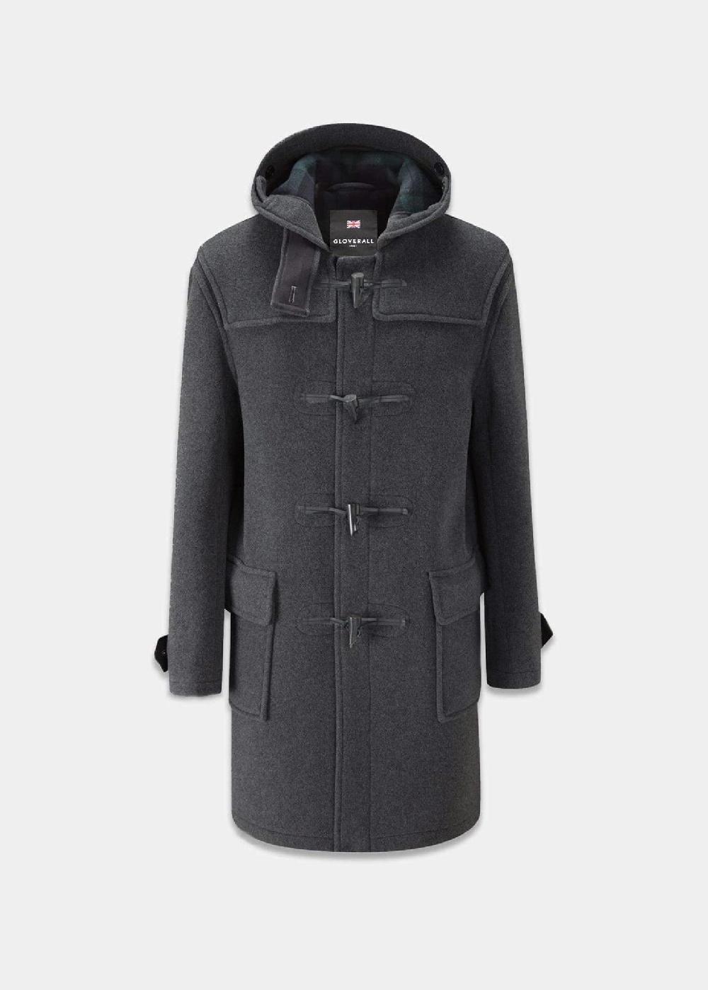 gloverall Men's Morris Duffle Coat Grey Black Watch