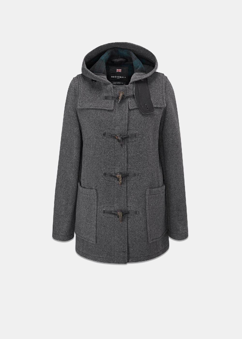 gloverall Women's Short Slim Fit Morris Duffle Coat Grey Black Watch