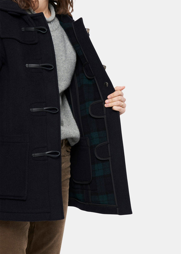 Gloverall Women's Short Slim Fit Morris Duffle Coat Navy Black Watch