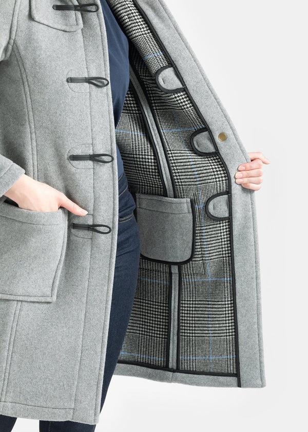 Gloverall Women's Slim Fit Morris Duffle Coat Silver Prince Of Wales