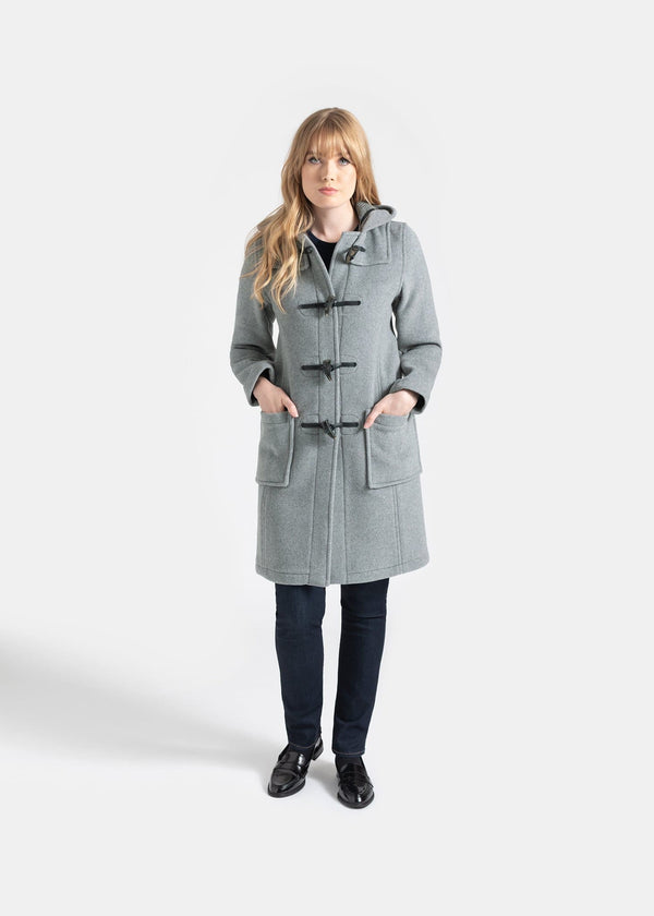 Gloverall Women's Slim Fit Morris Duffle Coat Silver Prince Of Wales