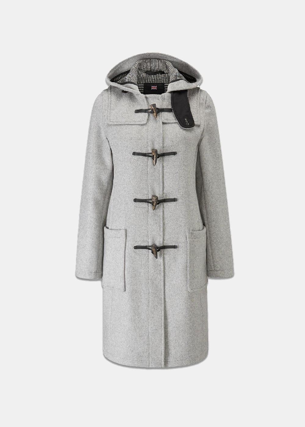 gloverall Women's Slim Fit Morris Duffle Coat Silver Prince of Wales