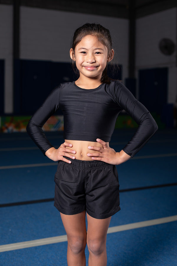 Gmd Black Lycra Long Sleeve Crop