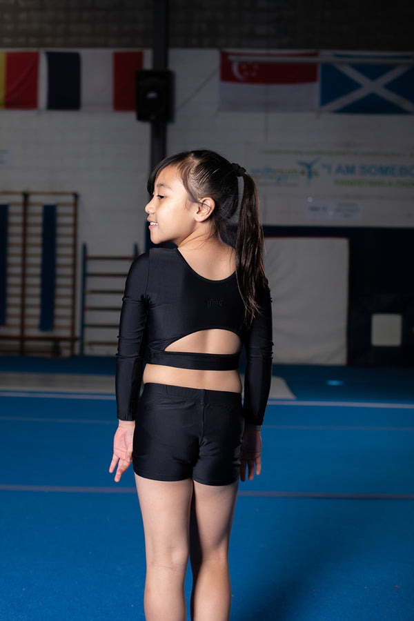 Gmd Black Lycra Long Sleeve Crop