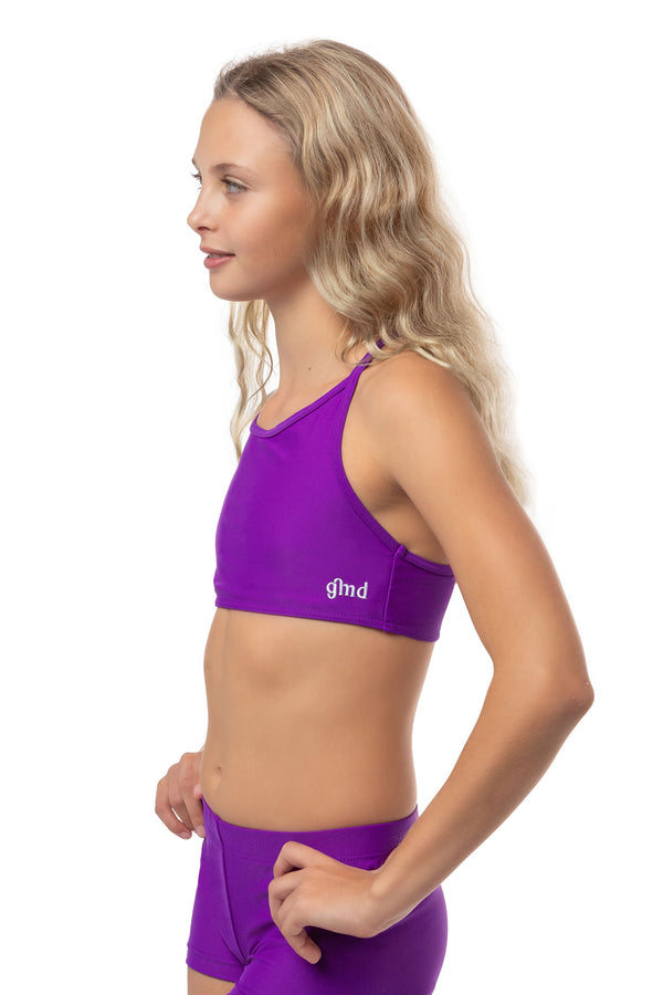 Gmd Purple Lycra T-Back Crop Top