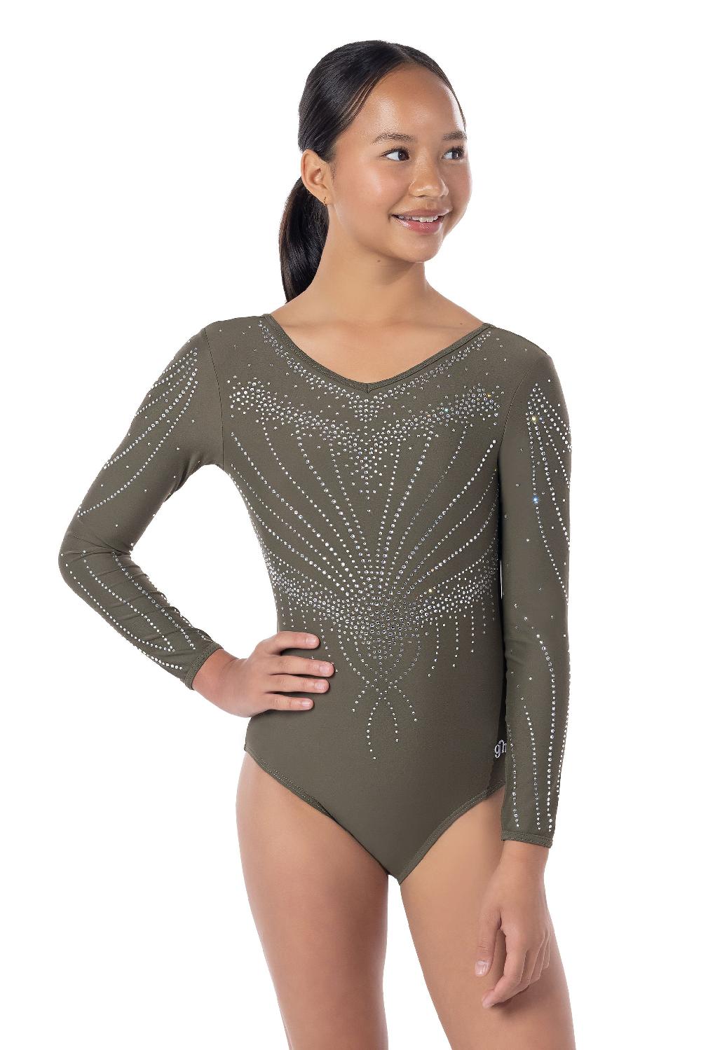 gmd Zora long Sleeve Competition Leotard- Olive