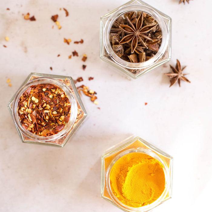 Gneiss Spice Custom Magnetic Spice Jars – 12 Hexagonal Glass Jars Pre-Filled With Organic Spices