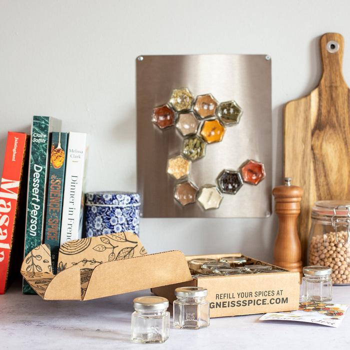 Gneiss Spice 'Foodie' Gift Bundle — Empty Magnetic Jars & Gift Certificate For Organic Refills