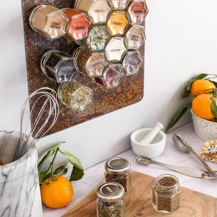 Gneiss Spice Pantry Spice Kit - Farmhouse Magnetic Spice Rack & 24 Essential Organic Spices