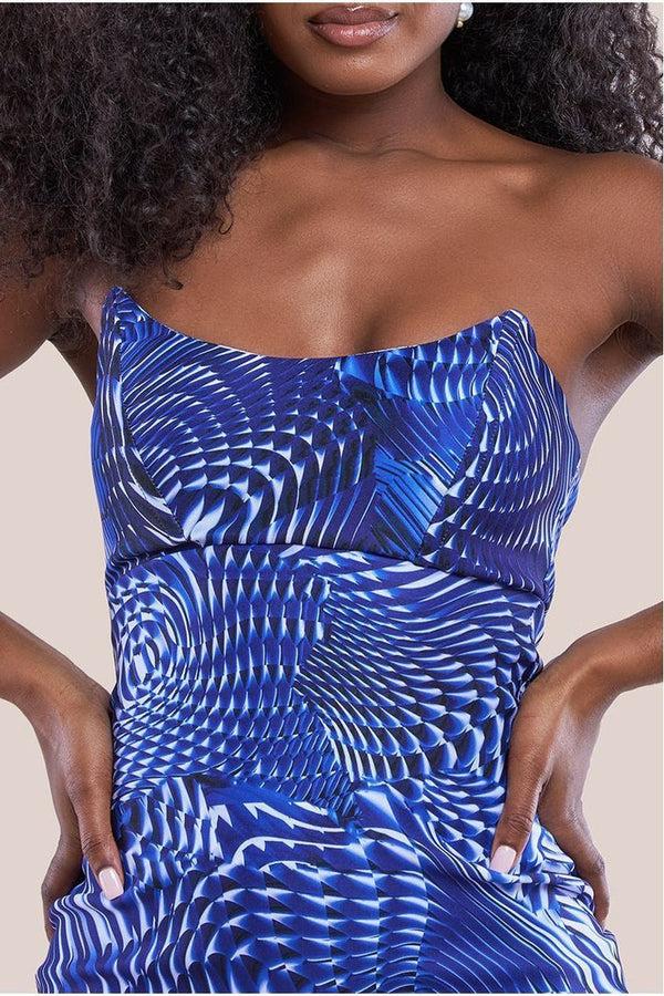 Goddiva Abstract Bandeau Bodycon Midi Dress - Royalblue By Goddiva