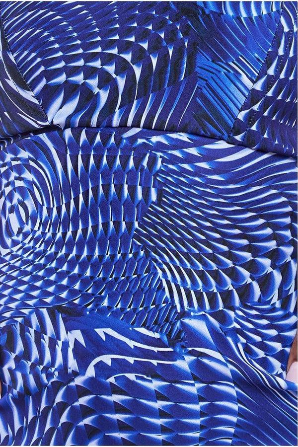 Goddiva Abstract Bandeau Bodycon Midi Dress - Royalblue By Goddiva