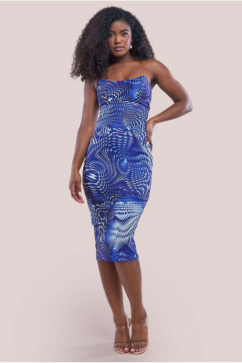 goddiva Abstract Bandeau Bodycon Midi Dress - Royalblue by Goddiva