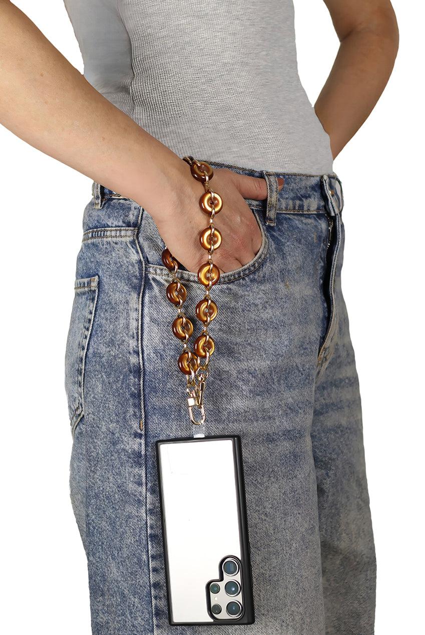 goddiva Acrylic Metal Chain Phone Strap - Brown by Goddiva Accessories