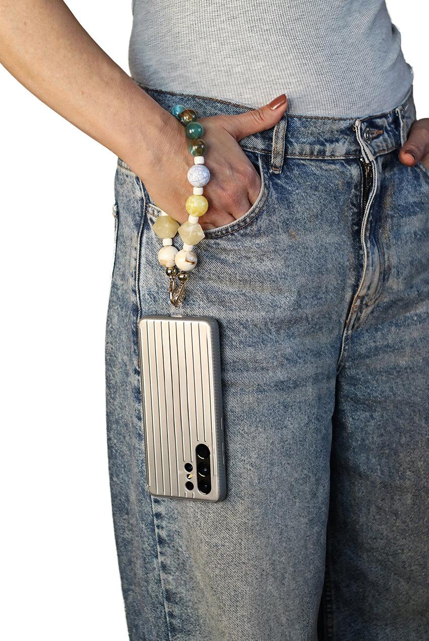 goddiva Acrylic Rhombohedral Crystal & Ball Phone Strap - Multicolour by Goddiva Accessories