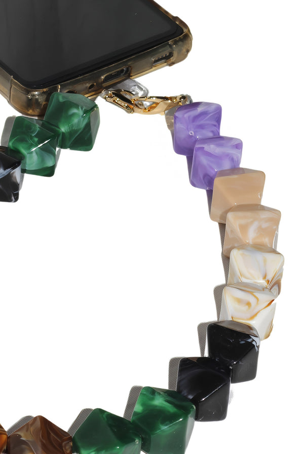 Goddiva Acrylic Rhombohedral Crystal Phone Strap - Multicolour Green By Goddiva Accessories