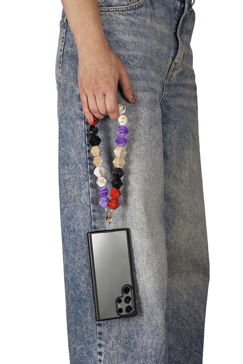 goddiva Acrylic Rhombohedral Crystal Phone Strap - Multicolour Red by Goddiva Accessories