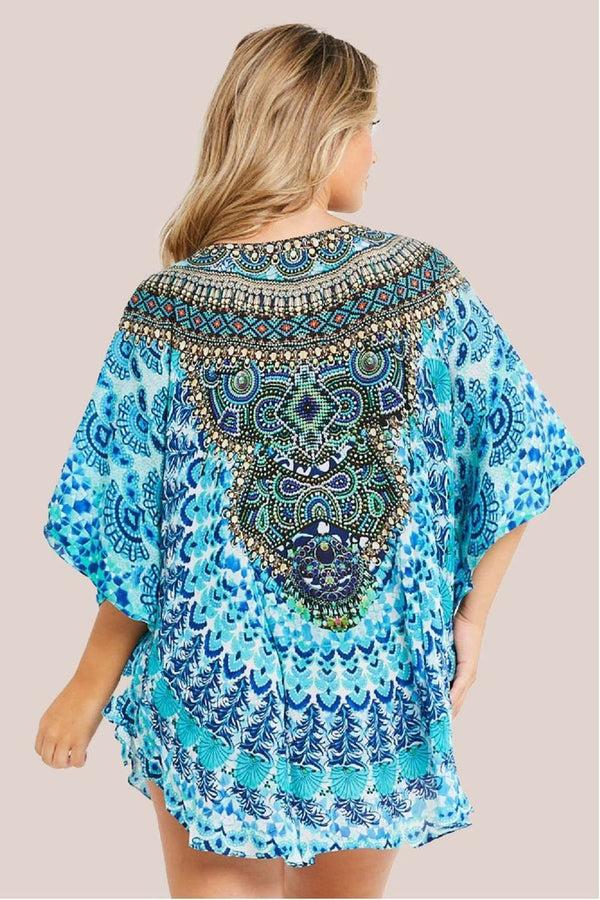 Goddiva Aqua Blue Short Beach Dress Kaftan By Aftershock London