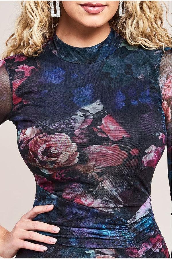 Goddiva Asymmetric Gathered Skirt Midi Dress - Black By Goddiva