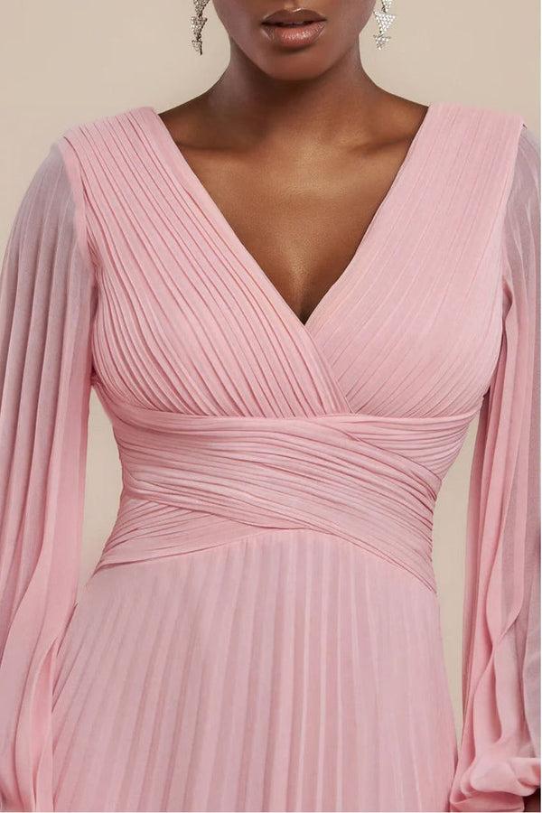 Goddiva Balloon Sleeve Chiffon Maxi Dress - Blush Pink By Goddiva