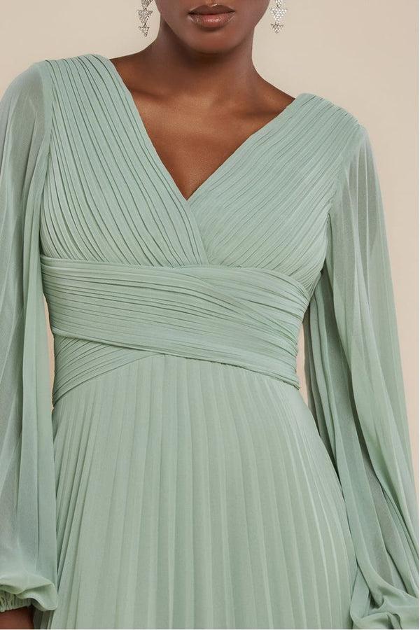 Goddiva Balloon Sleeve Chiffon Maxi Dress - Sage Green By Goddiva