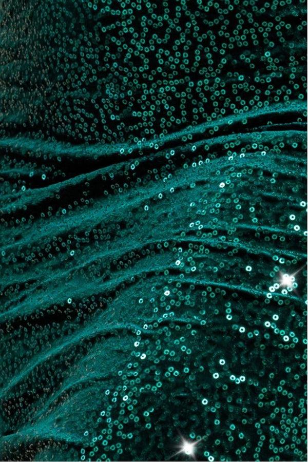 Goddiva Bandeau Sequin & Velvet Midi Dress - Emerald Green By Goddiva