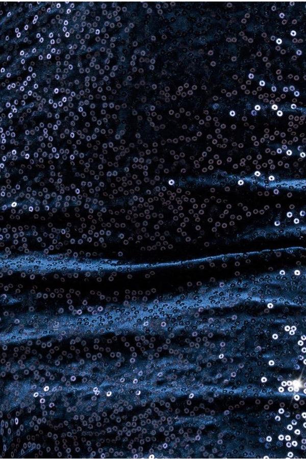Goddiva Bandeau Sequin & Velvet Midi Dress - Navy By Goddiva