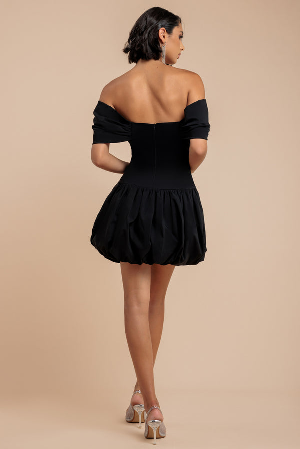 Goddiva Bardot Babydoll Corset Mini Dress - Black By Goddiva