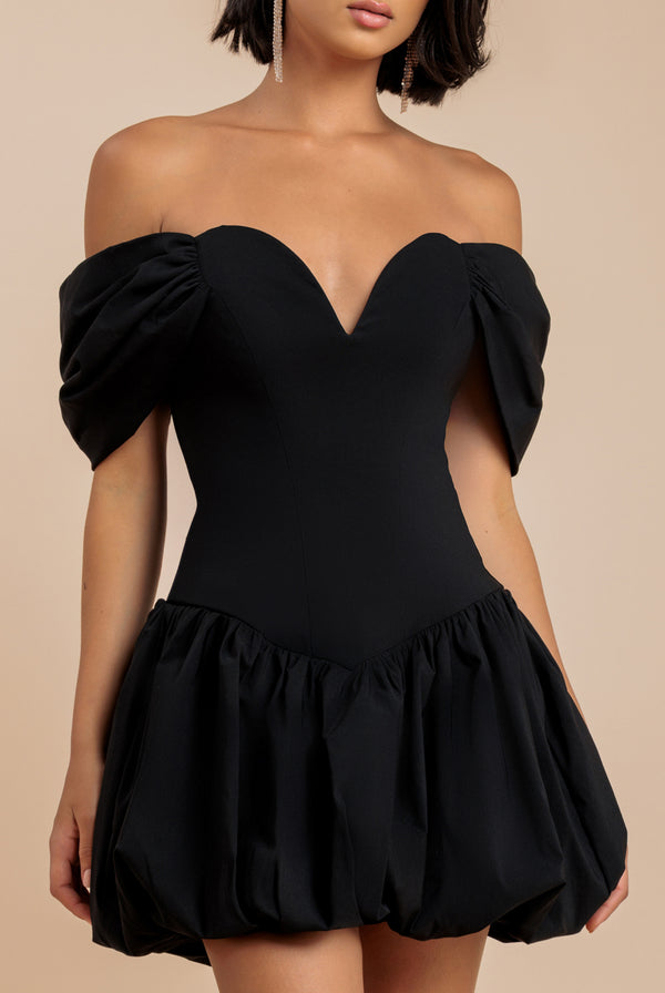 Goddiva Bardot Babydoll Corset Mini Dress - Black By Goddiva