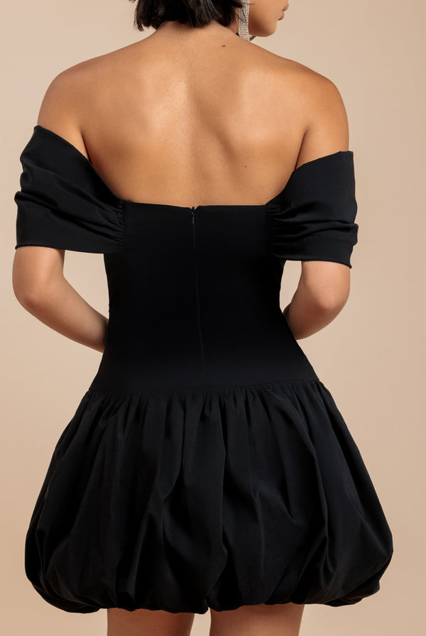 Goddiva Bardot Babydoll Corset Mini Dress - Black By Goddiva