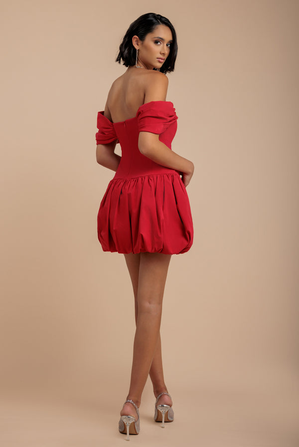 Goddiva Bardot Babydoll Corset Mini Dress - Red By Goddiva