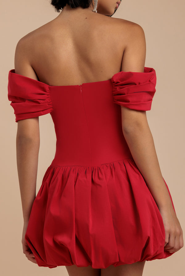 Goddiva Bardot Babydoll Corset Mini Dress - Red By Goddiva