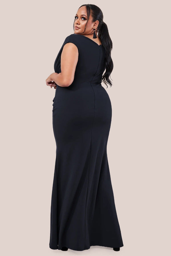 Goddiva Bardot Pleated Maxi Dress - Black By Goddiva Plus