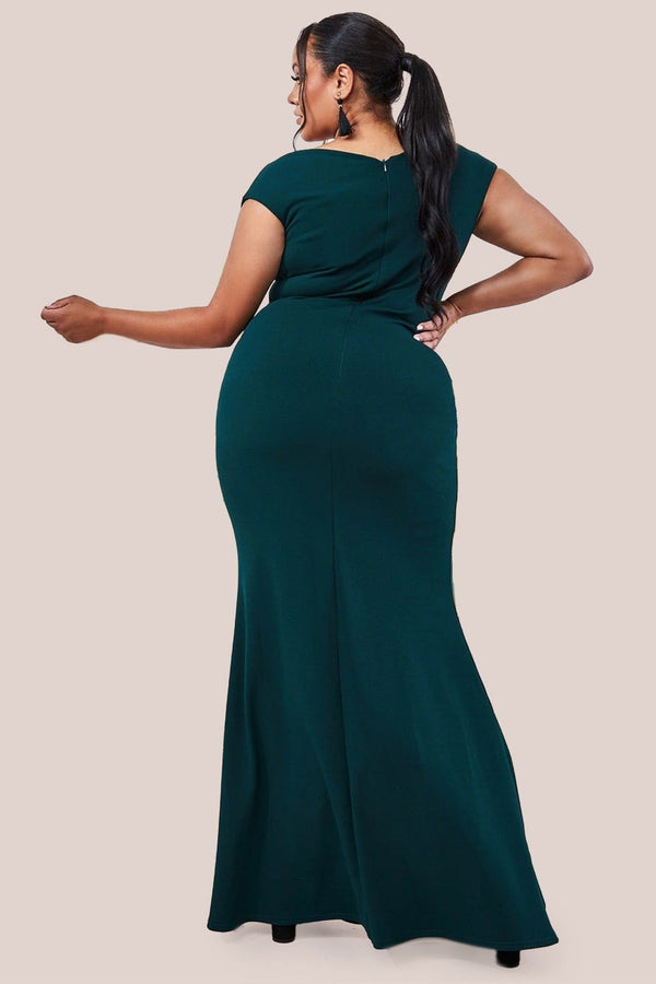 Goddiva Bardot Pleated Maxi Dress - Emerald By Goddiva Plus