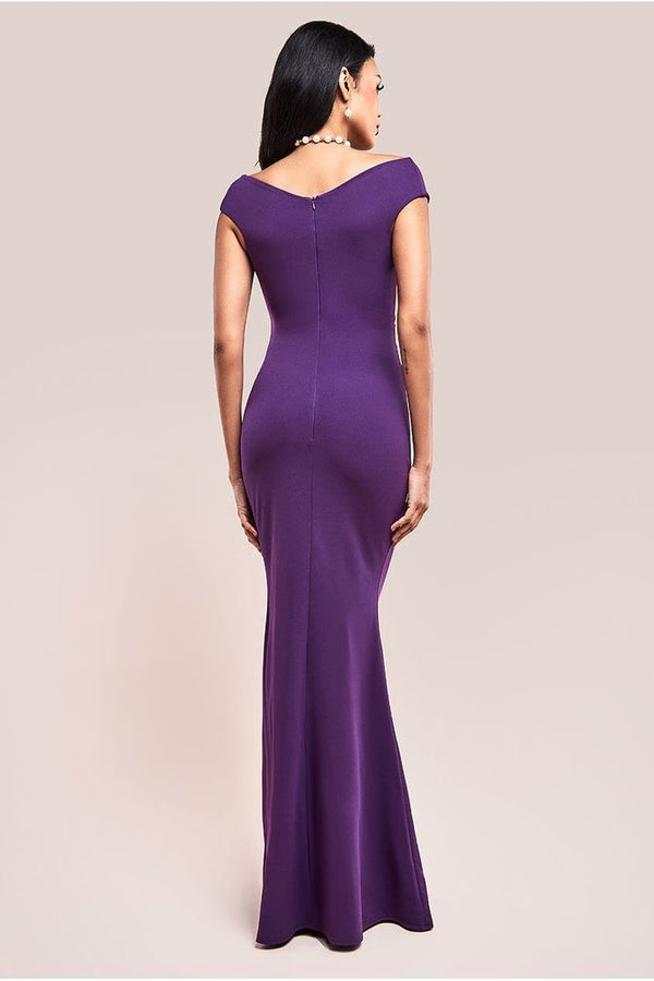 Goddiva Bardot Pleated Maxi Dress - Purple By Goddiva