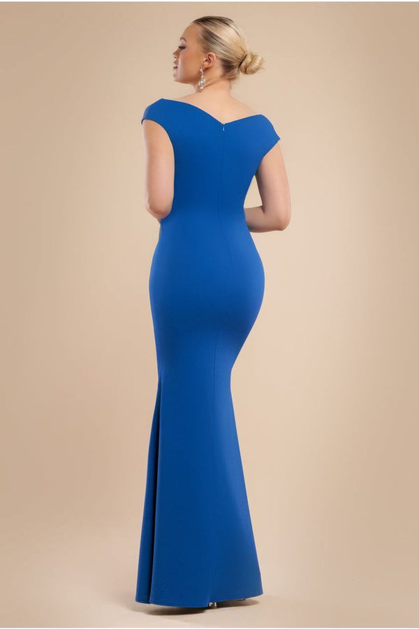Goddiva Bardot Pleated Maxi Dress - Royal Blue By Goddiva