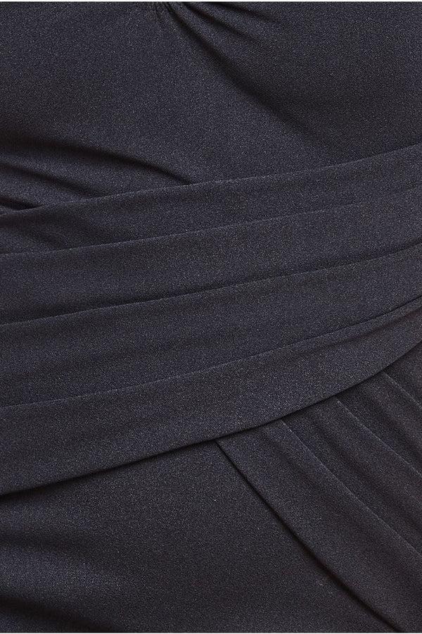 Goddiva Bardot Pleated Maxi With Metal Trim Maxi Dress - Black By Goddiva