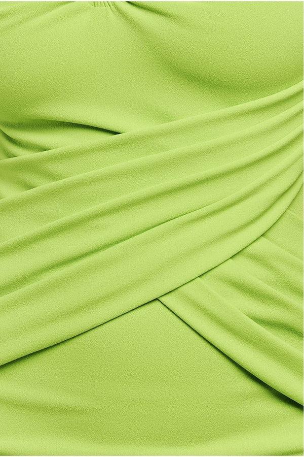Goddiva Bardot Pleated Maxi With Metal Trim Maxi Dress - Lime Green By Goddiva