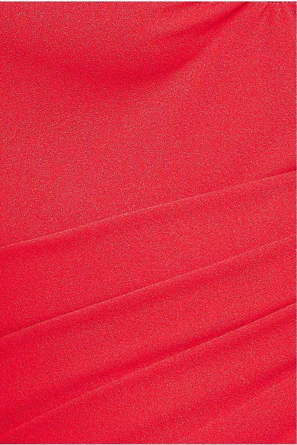 Goddiva Bardot Pleated Maxi With Metal Trim Maxi Dress - Red By Goddiva