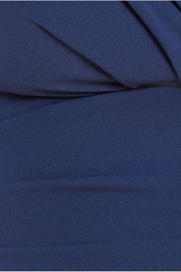 Goddiva Bardot Pleated Midi Dress - Navy Blue By Goddiva