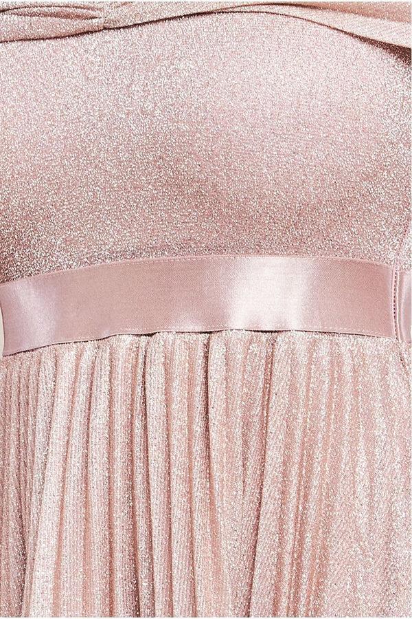 Goddiva Bardot Pleated Skirt Maxi Dress - Blush By Goddiva