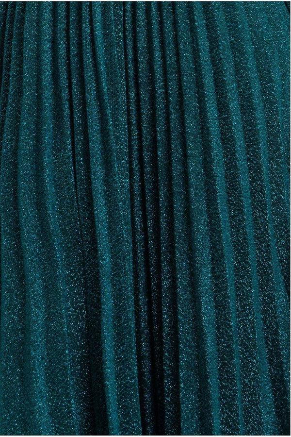 Goddiva Bardot Pleated Skirt Maxi Dress - Emerald By Goddiva