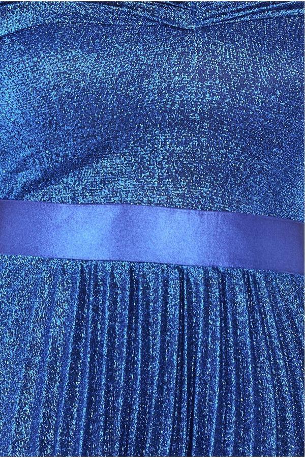 Goddiva Bardot Pleated Skirt Maxi Dress - Royalblue By Goddiva