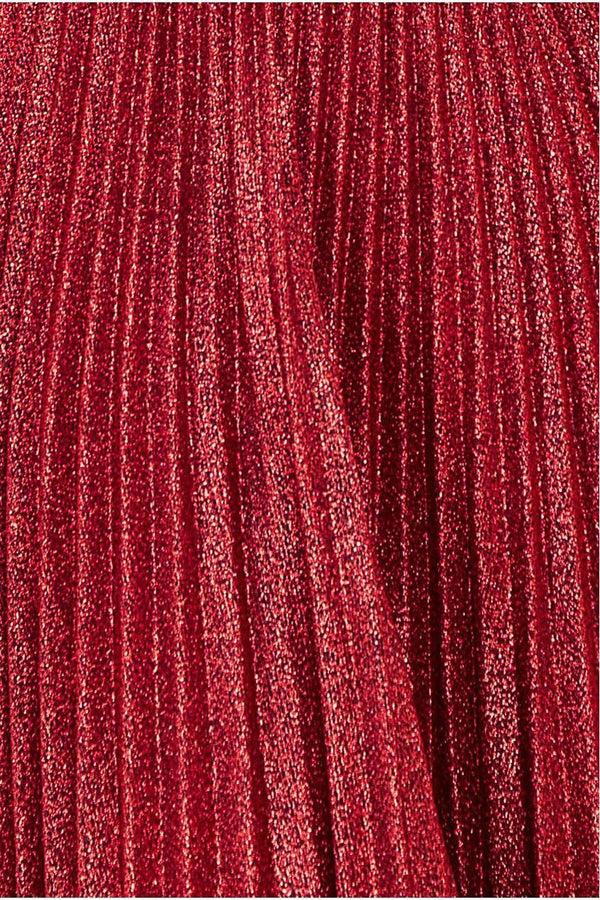 Goddiva Bardot Pleated Skirt Maxi Dress - Wine By Goddiva