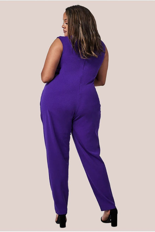 Goddiva Bardot Scuba Jumpsuit - Purple By Goddiva Plus