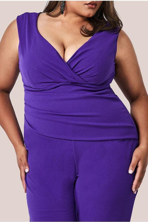 Goddiva Bardot Scuba Jumpsuit - Purple By Goddiva Plus